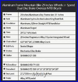 29er Mountain bike Aluminium Shimano 21 Speed Mens Bikes Disc Brake Bicycle mtb
