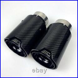 2PCS Glossy Black Carbon Fiber Exhaust Tip For M Performance BMW Universal Pipes