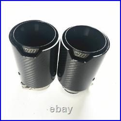 2PCS Glossy Black Carbon Fiber Exhaust Tip For M Performance BMW Universal Tips