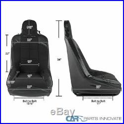 2PC Off Road Bucket Racing Style Carbon Fiber Pattern Black Seat+Sliders