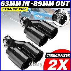 2X 63mm 2.5 Inlet Carbon Fiber Car EXhaust Tail Muffler Tip Dual End Pipe Black