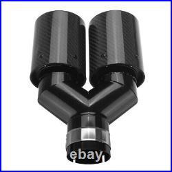 2X 63mm 2.5 Inlet Carbon Fiber Car EXhaust Tail Muffler Tip Dual End Pipe Black