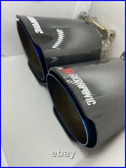 2 Blue & Black Carbon Fibre Akrapovic Exhaust Tips 4 Universal Stainless Steel
