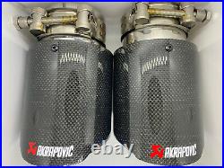 2 Blue & Black Carbon Fibre Akrapovic Exhaust Tips 4 Universal Stainless Steel