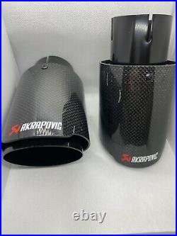 2 Gloss Black Carbon Fibre Akrapovic Exhaust Tips 3.5 Universal Stainless Steel