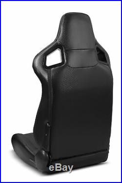 2× PVC Mian Black Carbon Fiber Style Leather Left/Right Racing Seats Slider Pair
