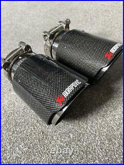 2 Silver & Black Carbon Fibre Akrapovic Exhaust Tips 4 Universal Stainless