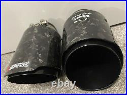 2 X Gloss Black Forged Carbon Fibre Akrapovic Exhaust Tips 4 Universal Tailpipe