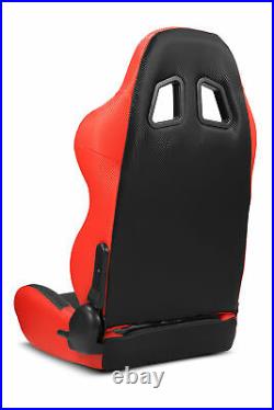 2 x Black+Side Red carbon Fiber PVC leather L/R Racing Bucket Seat+Slider