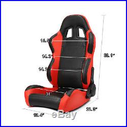 2 x Reclinable Black/Red Carbon Fiber PVC Leather Left/Right Racing Bucket Seats
