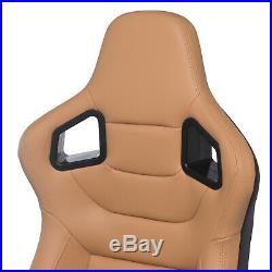 2x MAIN KHAKI/SIDE CARBON FIBER MIX PVC LEATHER L/R RACING BUCKET SEATS + SLIDER