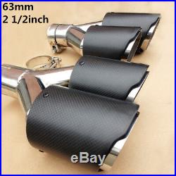 2x Stainless Dual Car Exhaust Tip Carbon Fiber Muffler Pipe 63mm Inlet Universal