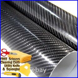 30ft x 5ft Gloss Black 4D Carbon Fiber Vinyl Wrap Film Bubble Air Free 360x60