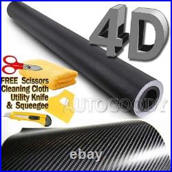 30ft x 5ft Gloss Black 4D Carbon Fiber Vinyl Wrap Film Bubble Air Free 360x60