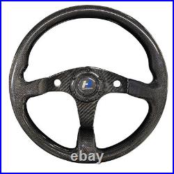 350MM Carbon Fiber Flat Bottom Steering Wheel Inserts Pilota Style Black 6 horn