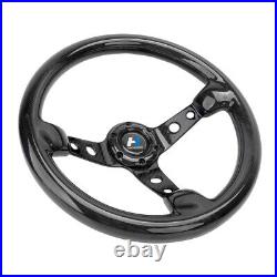 350mm 14 Black Real Carbon Fiber Spoke Steering Wheel Horn Button 6 Holes