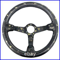 350mm Gold Foil Black Carbon Fiber 3 Deep Dish Steering Wheel Racing Drift Car