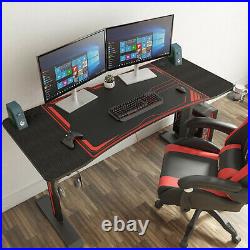 55 Gaming Desk Home Office Computer Table Carbon Fiber Workstation PC T-Shaped