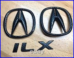 Acura ILX Black Carbon Fiber Effect Emblem Set 2016-2018 x3 Genuine OEM Badges