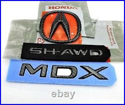Acura MDX 17-20 Black Carbon Fiber Rear Trunk Badge SH-AWD Emblem Set X3 OEM