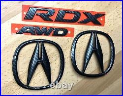 Acura RDX Black Carbon Fiber Effect Emblem Set 2013-2018 Genuine OEM Badges
