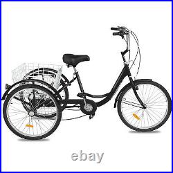 Adult Tricycle 20 1-Speed Trike 3-Wheel Bicycle with Large Basket for Riding