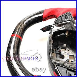 BLACK CARBON FIBER Steering Wheel FOR Chevrolet Corvette C7 RED accent FLAT TOP