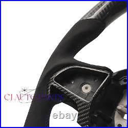BLACK CARBON FIBER Steering Wheel FOR DODGE CHARGER BLACK SUEDE blue ACCENT