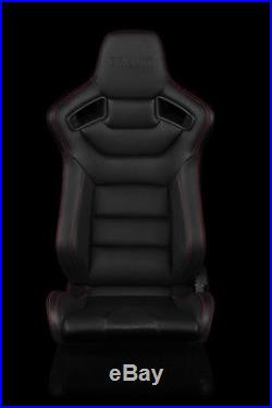 BRAUM Black Leather Carbon Fiber Mix ELITE Racing Seats with Red Stitch Pair