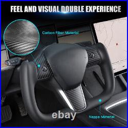 Black Nappa Yoke Steering Wheel Carbon Fiber For Tesla Model 3/Y 2017-2023 NEW