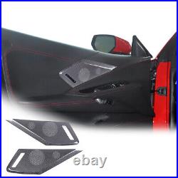 Black Real Carbon Fiber Hard Door Sound Speaker Cover For Corvette C8 20-2024