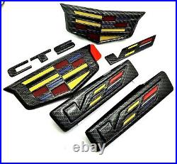 Cadillac CTS-V Black Carbon Fiber Emblem Set 16-19 Genuine GM V OEM CTSV Badges