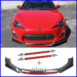 Carbon Fiber Front Bumper Lip Splitter Spoiler + Red Strut Rods For Scion FRS TC