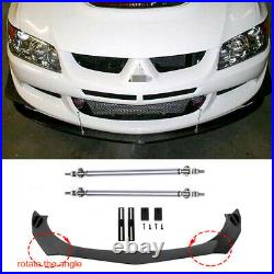 Carbon Fiber Front Bumper Lip Spoiler Splitter + Strut Rods For Mitsubishi Evo