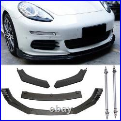 Carbon Fiber Front Bumper Lip Spoiler +Strut Rods For 09-22 Porsche Panamera 970