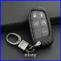 Carbon Fiber Key Fob Chain For Jeep Dodge Chrysler Accessories Cover Case Ring