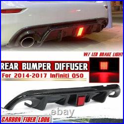 Carbon Fiber Rear Bumper Diffuser Lip Spoiler WithLight For Infiniti Q50 2014-2017