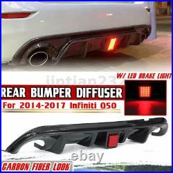 Carbon Fiber Rear Bumper Lower Diffuser Spoiler With Light For Infiniti Q50 14-17