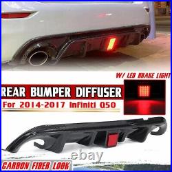 Carbon Fiber Rear Bumper Spoiler Diffuser Fins Light For Infiniti Q50 2014-17