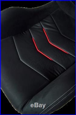 Cipher Black Microsuede withRed Piping+Carbon Fiber Print Racing Seats PAIR