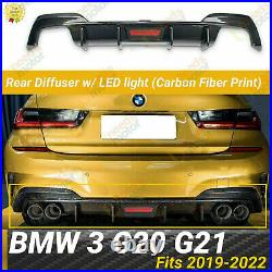 Fit BMW 2019-22 3 Series G20 M Sport Carbon Fiber paint Rear Lip Diffuser LED