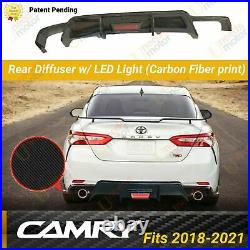 Fit Toyota Camry 2018-21 Rear Bumper Lower Diffuser Carbon Fiber Style LED Light