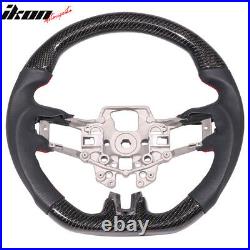 Fits 15-17 Ford Mustang Carbon Fiber With Real Leather Steering Wheel Black