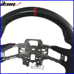 Fits 15-17 Mustang V4 Carbon Fiber Real Leather Steering Wheel Black Red Ring