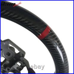 Fits 15-17 Mustang V4 Carbon Fiber Real Leather Steering Wheel Black Red Ring