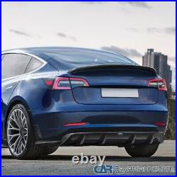 Fits 17-20 Tesla Model 3 Real Carbon Fiber Glossy Black Rear Trunk Spoiler Wing