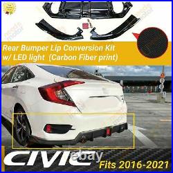 Fits Honda Civic 2016-21 Carbon Fiber Style Rear Lip Diffuser Bodykit LED light