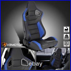 Fits Passenger Side Black/Blue PVC Carbon Fiber Look Sport Racing Seat+Sliders