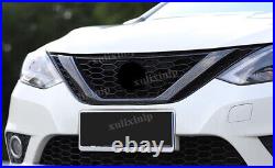 For 2016-2019 Nissan Sentra Carbon Fiber Look Front Grille + Rear Door Lid Trim