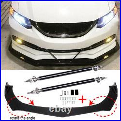 For Honda Civic Sedan Carbon Fiber Front Bumper Lip Spoiler Splitter +Strut Rods